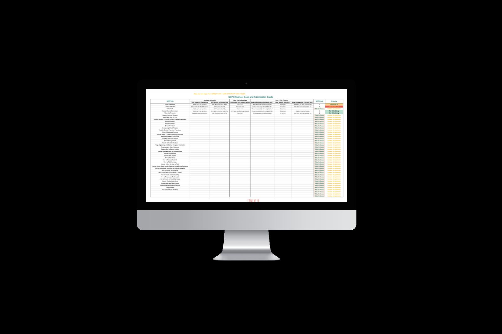 Prioritization plan on iMac